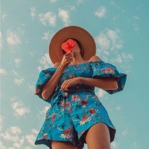 Parker Blue Floral Smocked romper